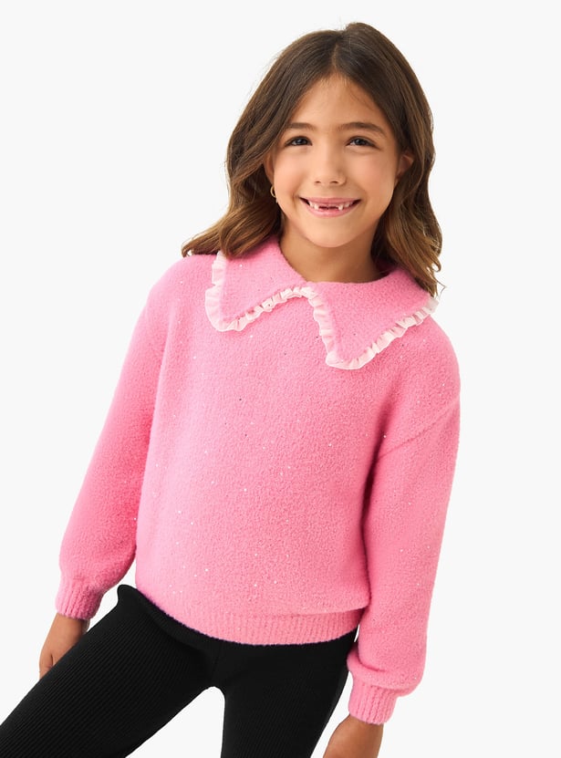 Juniors Embellished Sweater with Collar