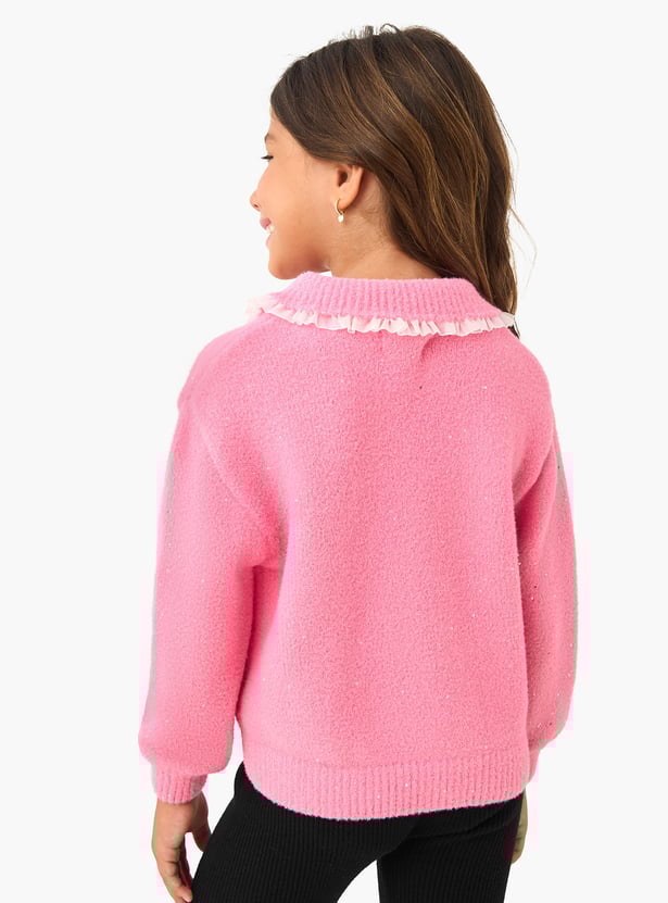 Juniors Embellished Sweater with Collar