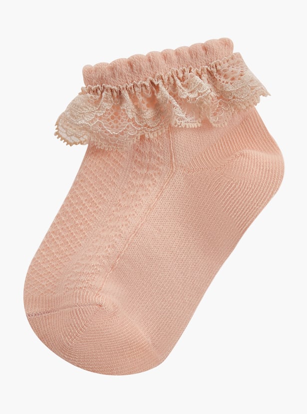 Juniors Ankle Length Socks with Lace Trim - Set of 10