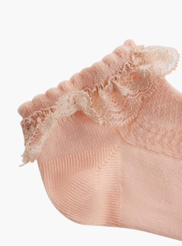 Juniors Ankle Length Socks with Lace Trim - Set of 10