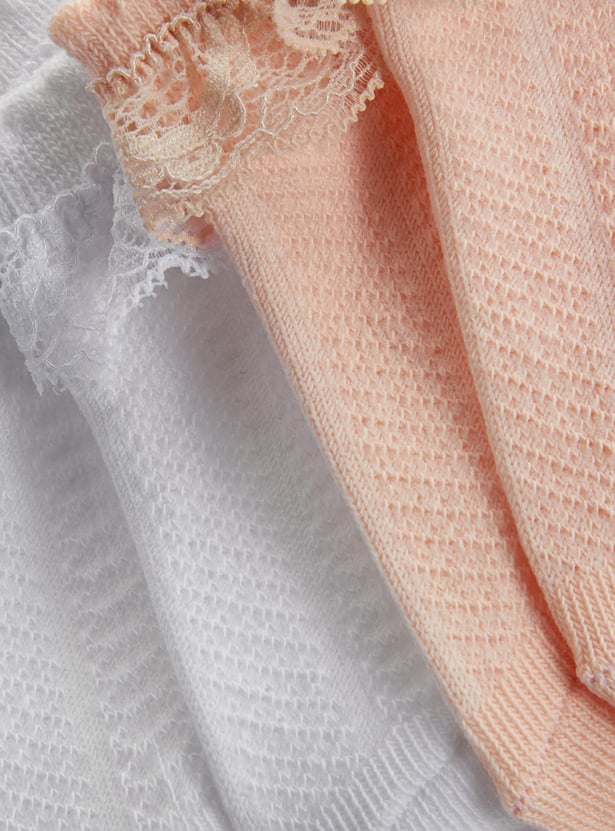 Juniors Ankle Length Socks with Lace Trim - Set of 10