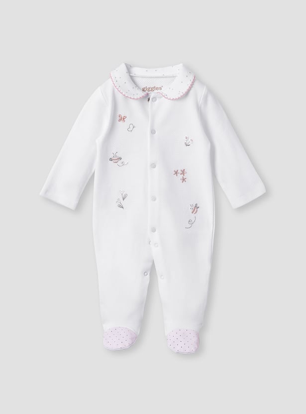 Giggles Embroidered Sleepsuit with Long Sleeves