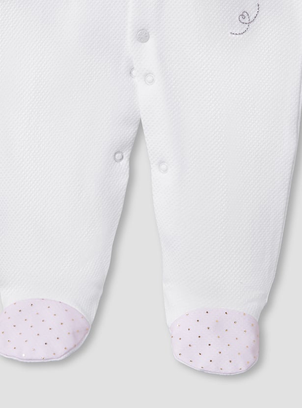 Giggles Embroidered Sleepsuit with Long Sleeves