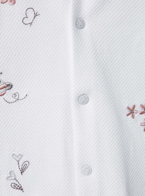Giggles Embroidered Sleepsuit with Long Sleeves