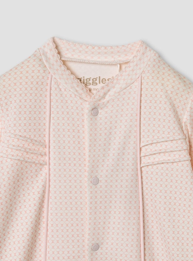 Giggles Printed Sleepsuit with Pintuck Detail