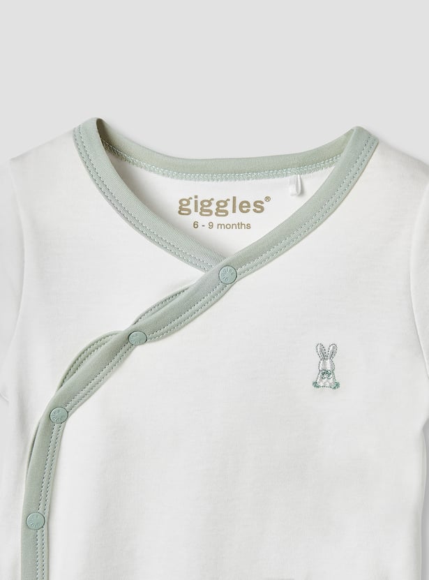 Giggles Bunny Embroidered Bodysuit with Short Sleeves