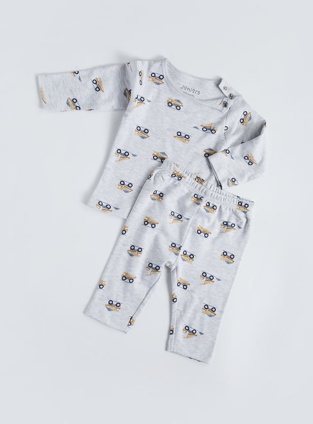 Juniors Printed T-shirt with Pyjamas Set