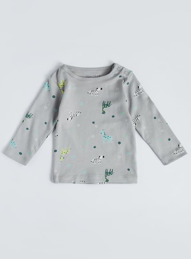 Juniors Printed T-shirt with Pyjamas Set