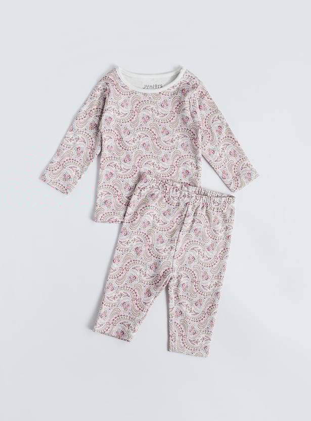 Juniors Printed T-shirt with Pyjamas Set