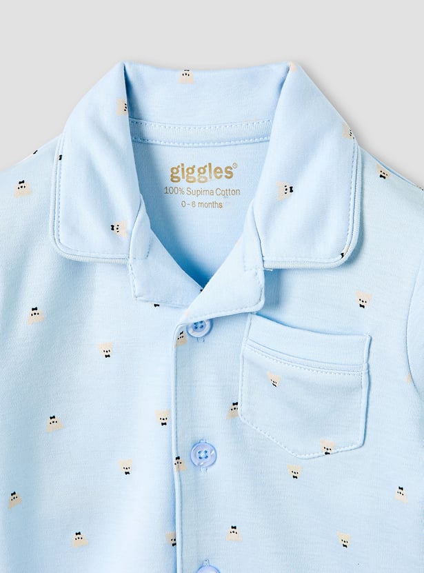 Giggles Bear Print Shirt and Pyjama Set with Pocket