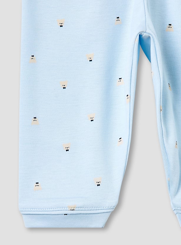 Giggles Bear Print Shirt and Pyjama Set with Pocket