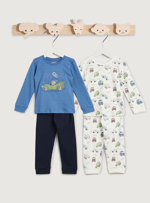 Juniors Car Print Long Sleeves T-shirt and Pyjamas - Set of 2