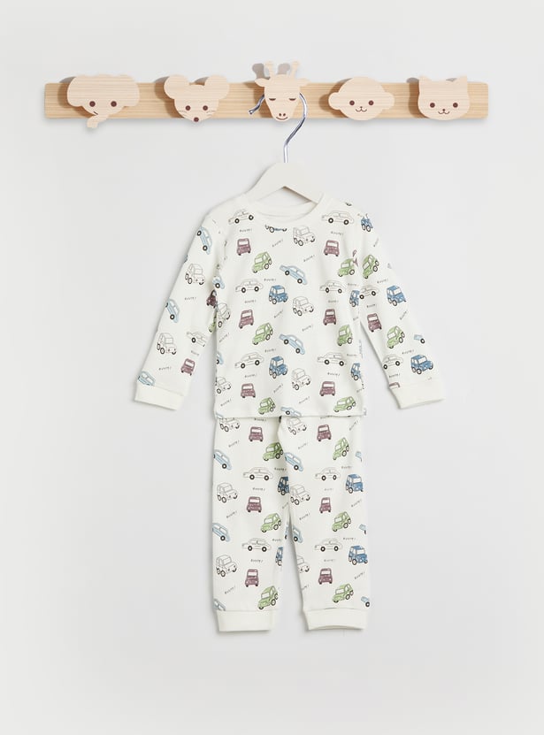 Juniors Car Print Long Sleeves T-shirt and Pyjamas - Set of 2