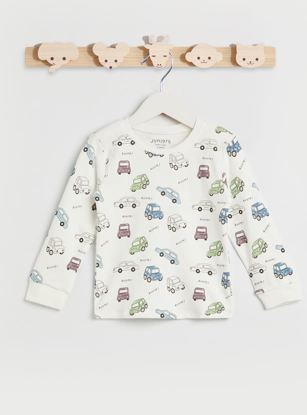 Juniors Car Print Long Sleeves T-shirt and Pyjamas - Set of 2