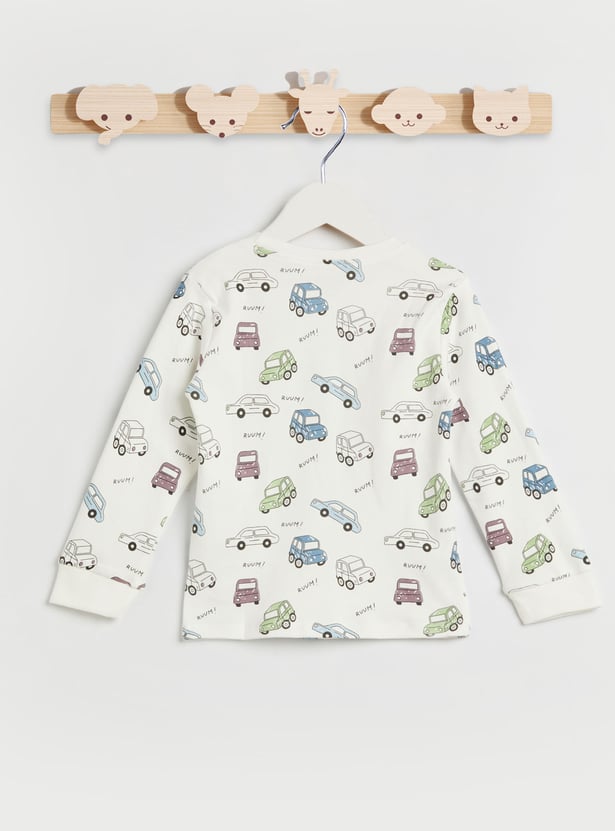 Juniors Car Print Long Sleeves T-shirt and Pyjamas - Set of 2