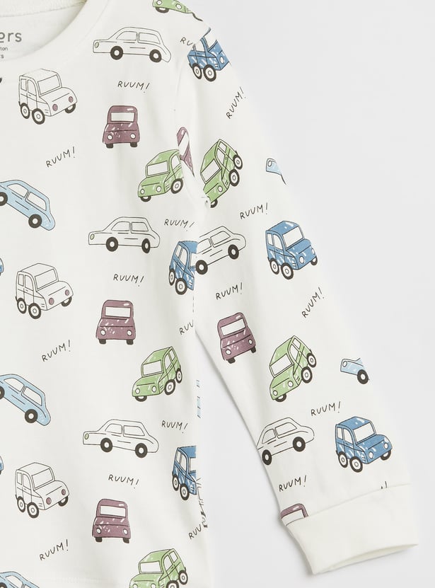 Juniors Car Print Long Sleeves T-shirt and Pyjamas - Set of 2