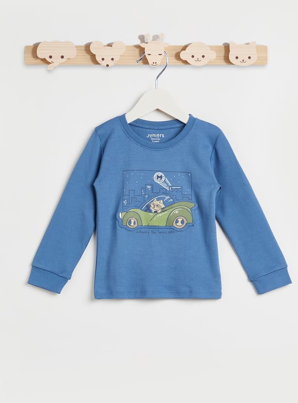 Juniors Car Print Long Sleeves T-shirt and Pyjamas - Set of 2