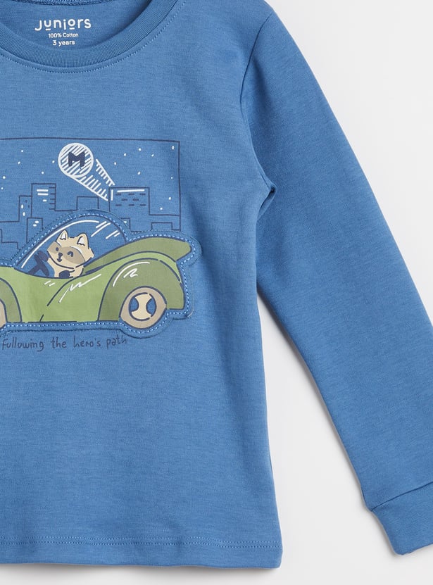 Juniors Car Print Long Sleeves T-shirt and Pyjamas - Set of 2