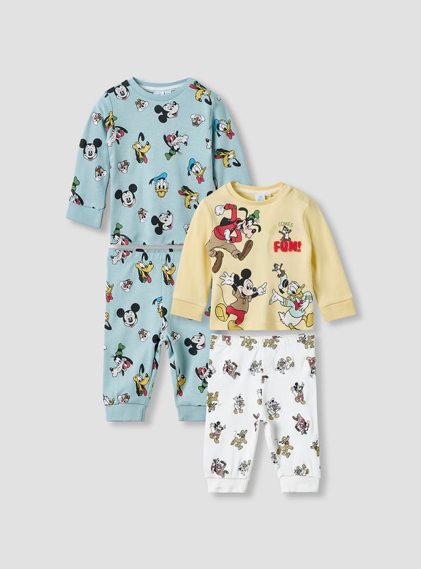 Mickey Mouse and Donald Duck Print T-shirt and Pyjama - Set of 2
