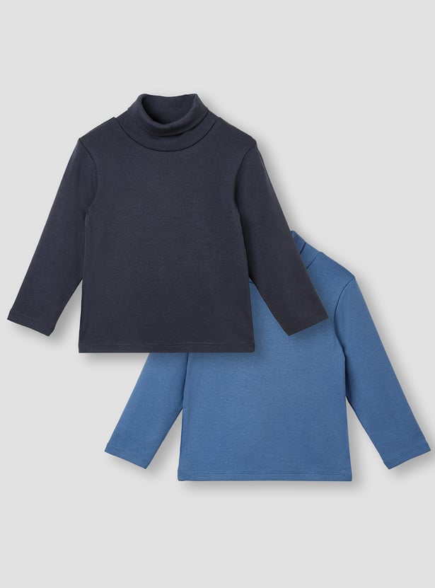 Juniors Solid Turtle Neck T-shirt with Long Sleeves - Set of 2