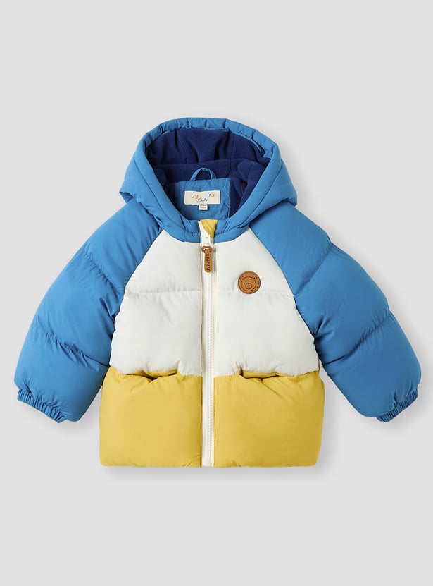 Juniors Colourblock Zip Through Hooded Puffer Jacket