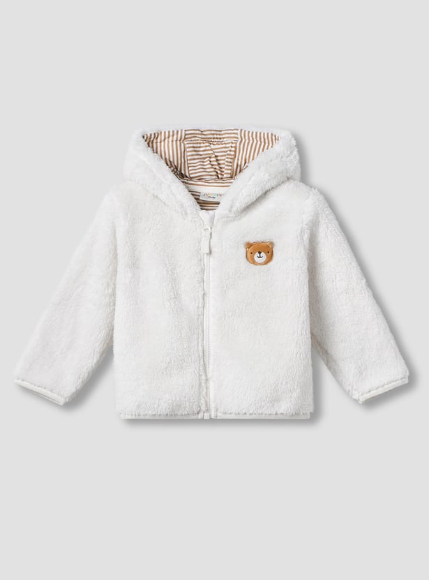 Juniors Bear Applique Zip Through Hoodie with Long Sleeves