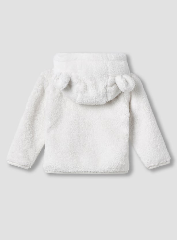 Juniors Bear Applique Zip Through Hoodie with Long Sleeves