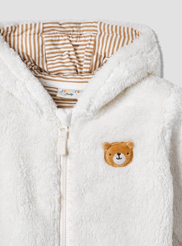 Juniors Bear Applique Zip Through Hoodie with Long Sleeves