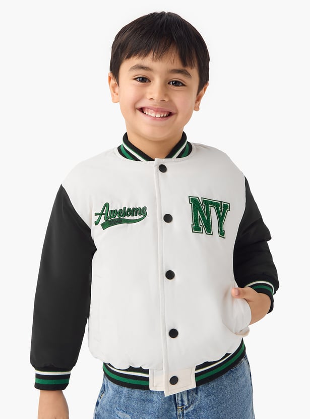Juniors Embroidered Varsity Jacket with Long Sleeves