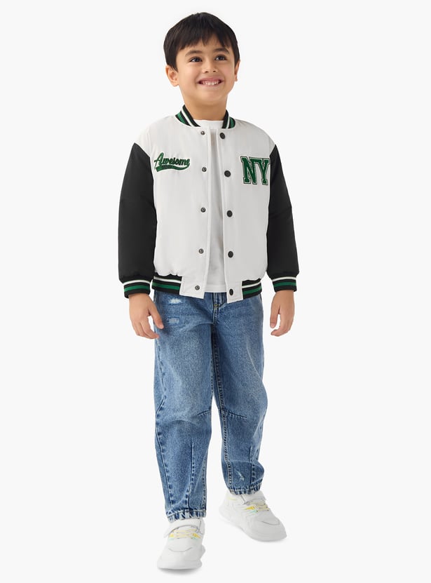Juniors Embroidered Varsity Jacket with Long Sleeves