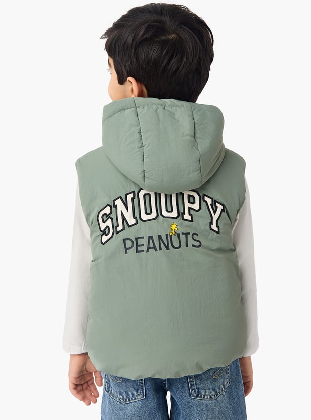 Juniors Peanuts Print Hooded Gilet with Pockets