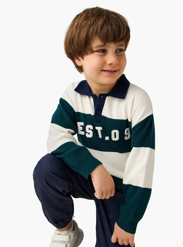 Juniors Colourblock Polo Sweater with Long Sleeves