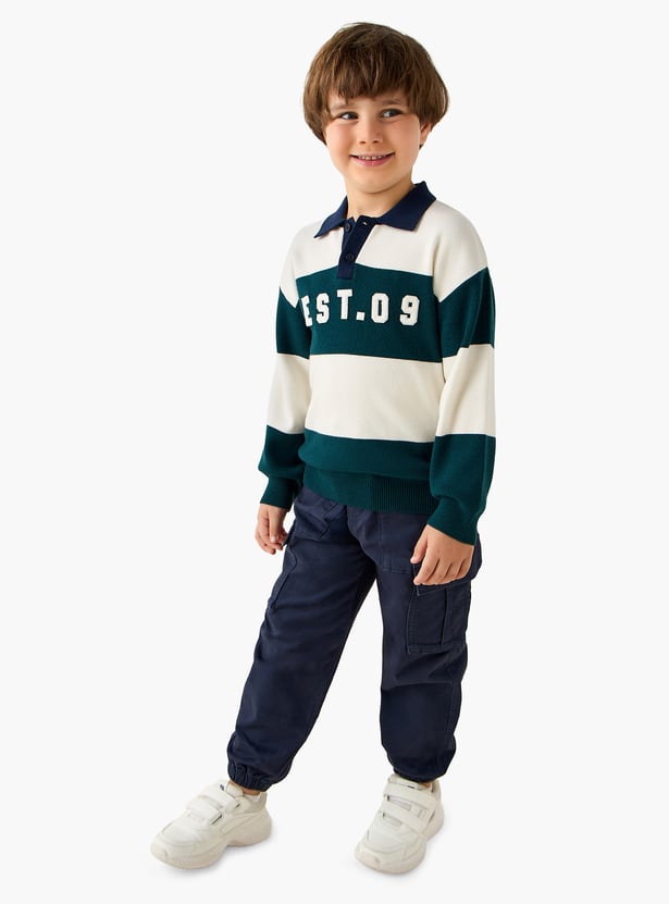 Juniors Colourblock Polo Sweater with Long Sleeves