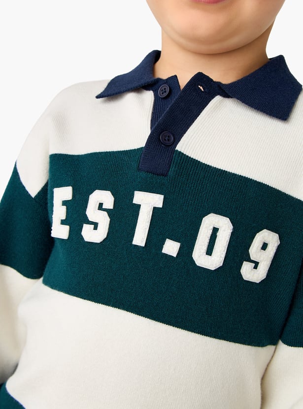 Juniors Colourblock Polo Sweater with Long Sleeves