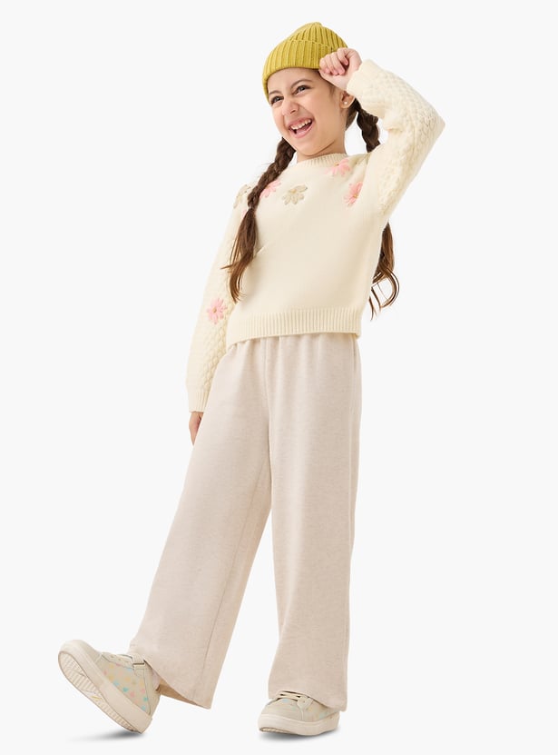 Juniors Floral Embroidered Sweater with Long Sleeves