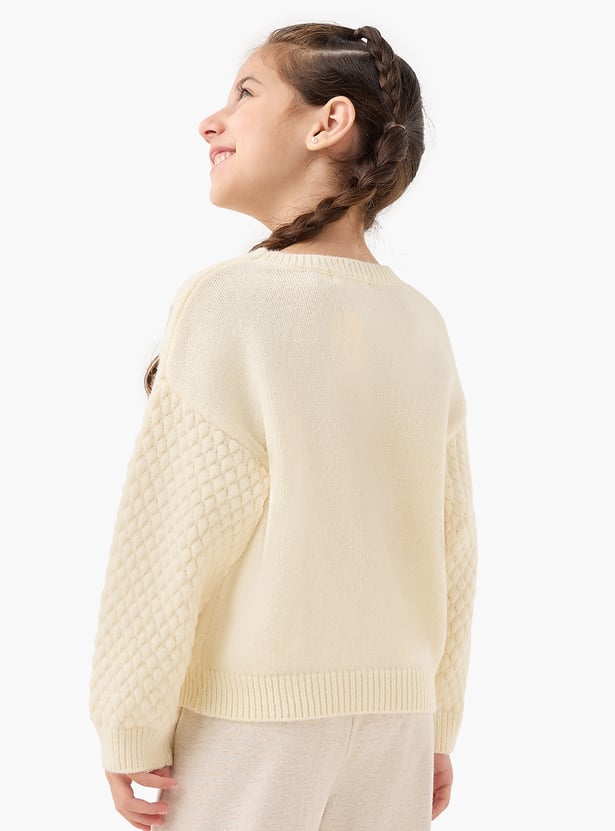 Juniors Floral Embroidered Sweater with Long Sleeves