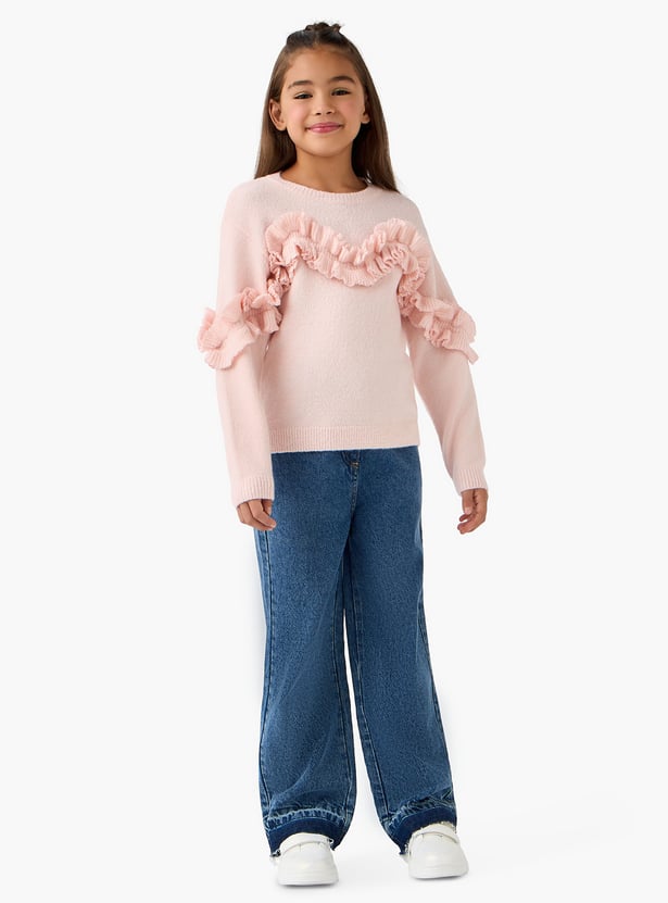 Juniors Sweater with Ruffle Detail