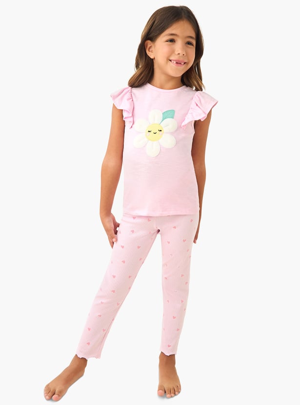 Juniors Floral Applique T-shirt and Pyjama Set