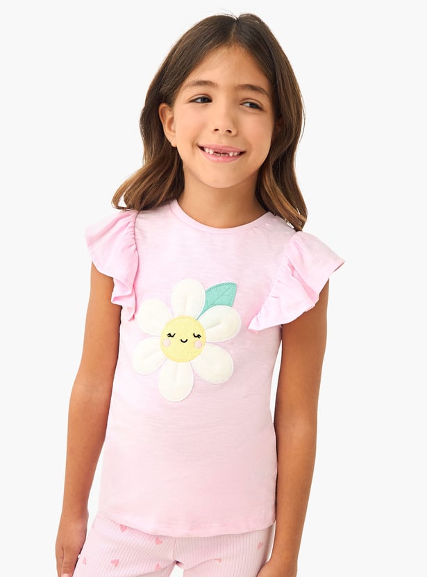 Juniors Floral Applique T-shirt and Pyjama Set