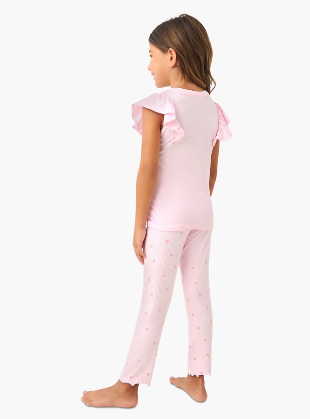 Juniors Floral Applique T-shirt and Pyjama Set