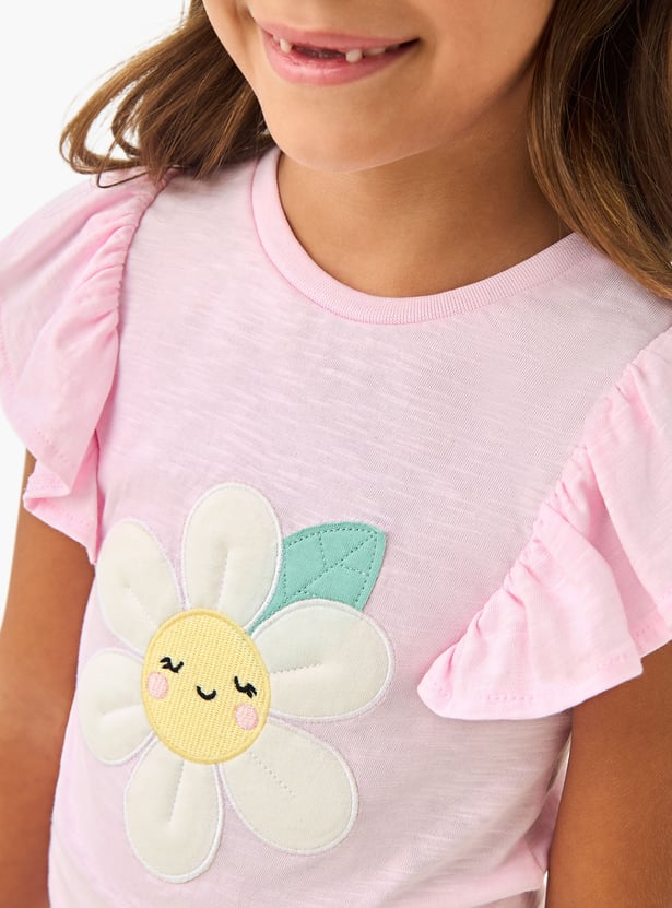 Juniors Floral Applique T-shirt and Pyjama Set