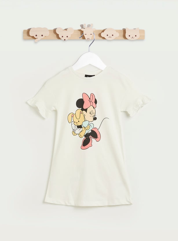 Minnie Mouse Print Dress with Short Sleeves