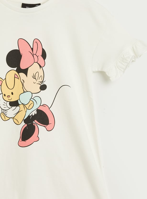 Minnie Mouse Print Dress with Short Sleeves
