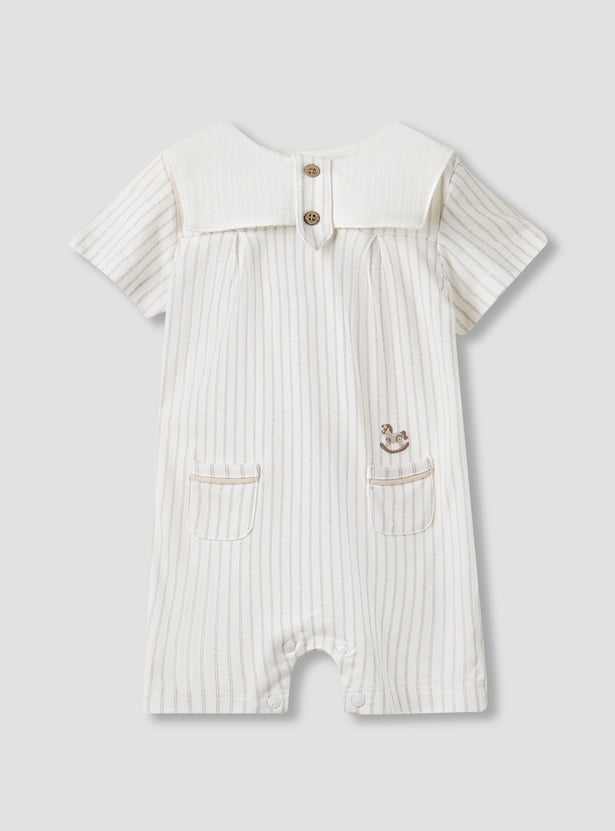 Giggles Striped Romper with Short Sleeves and Button Closure