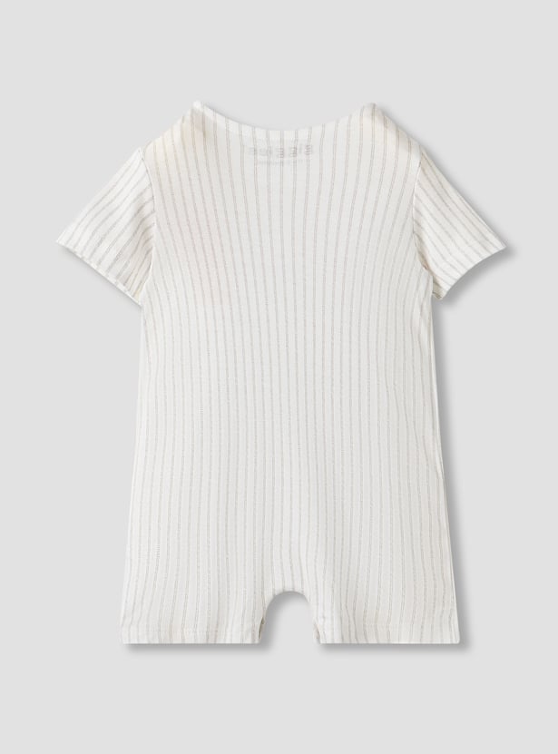 Giggles Striped Romper with Short Sleeves and Button Closure