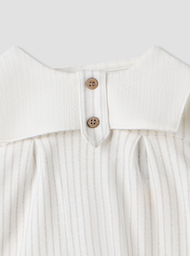 Giggles Striped Romper with Short Sleeves and Button Closure