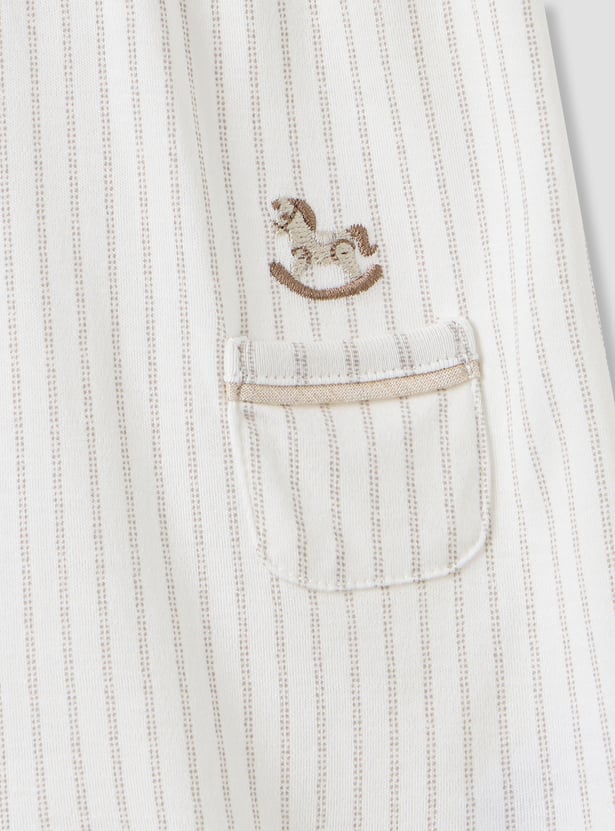 Giggles Striped Romper with Short Sleeves and Button Closure