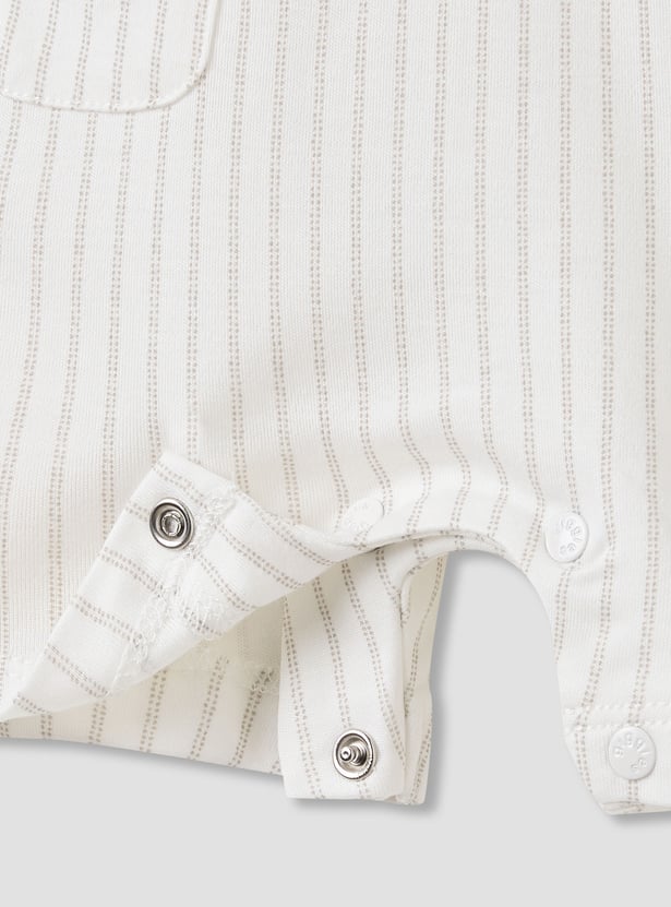 Giggles Striped Romper with Short Sleeves and Button Closure