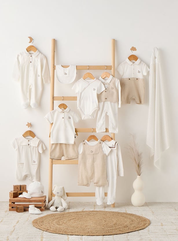 Giggles Striped Romper with Short Sleeves and Button Closure