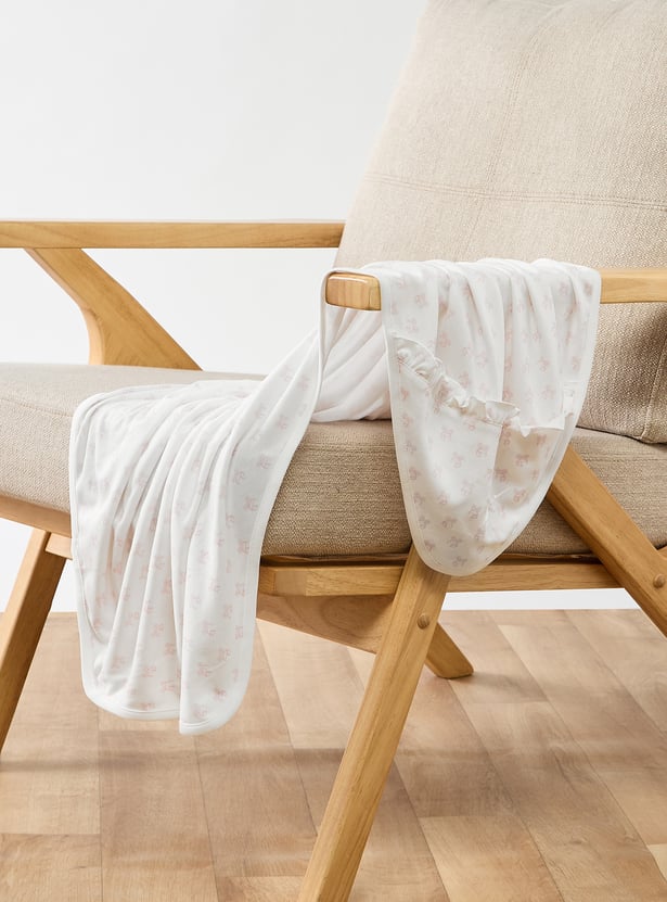 Giggles Printed Receiving Blanket with Bow and Ruffle Detail